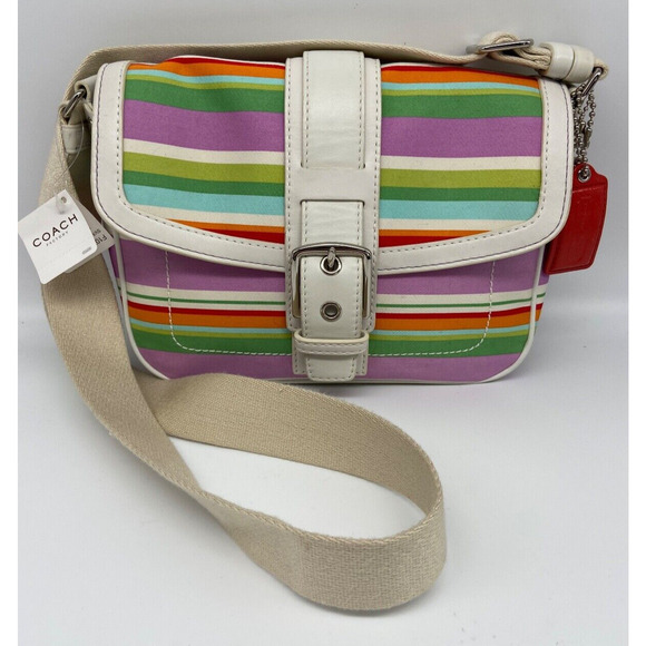 NWT Coach Hampton Purse Women's Striped HOBO Crossbody Bag F10701 Multicolor